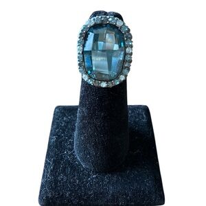 Brighton Crystal Halo Statement Ring Cocktail Fancy Sparkling Chic Blue Size 6